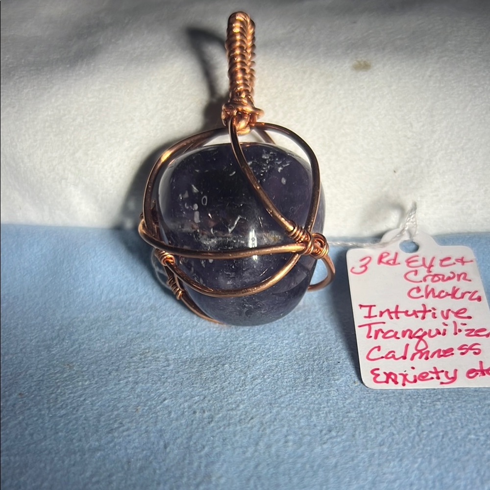 Handcrafted Copper Wire Wrapped Purple Stone Pendant